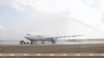 Water salute for new aircraft in Minsk 