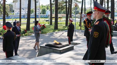 Flower ceremony at Masyukovshchina memorial complex