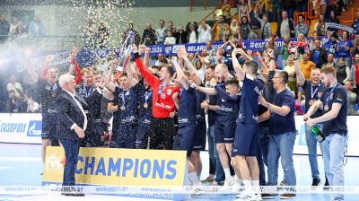 HC Meshkov Brest celebrate SEHA League East Division title 